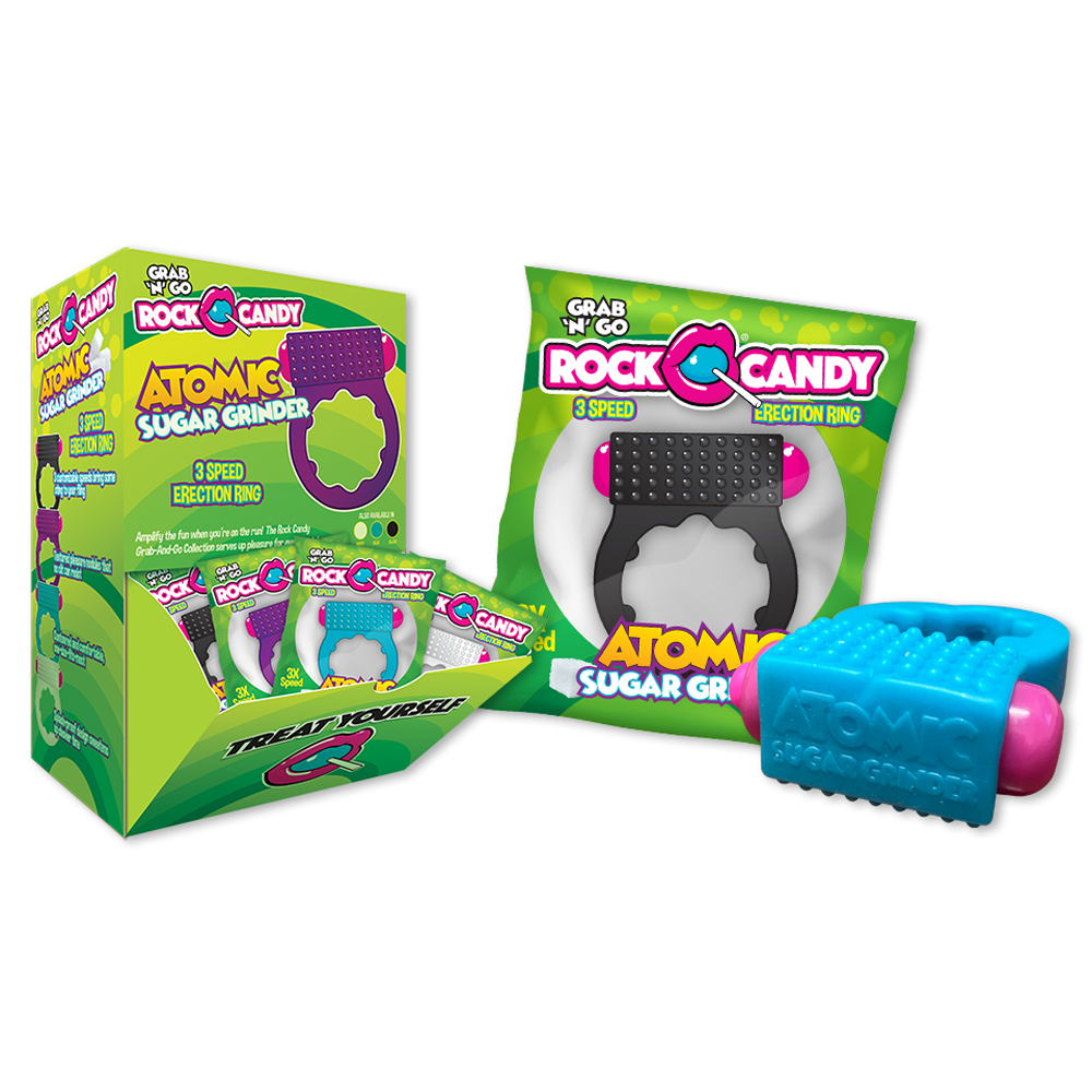 Atomic Sugar 3-Speed Vibrating C-Ring in blue and pink.
