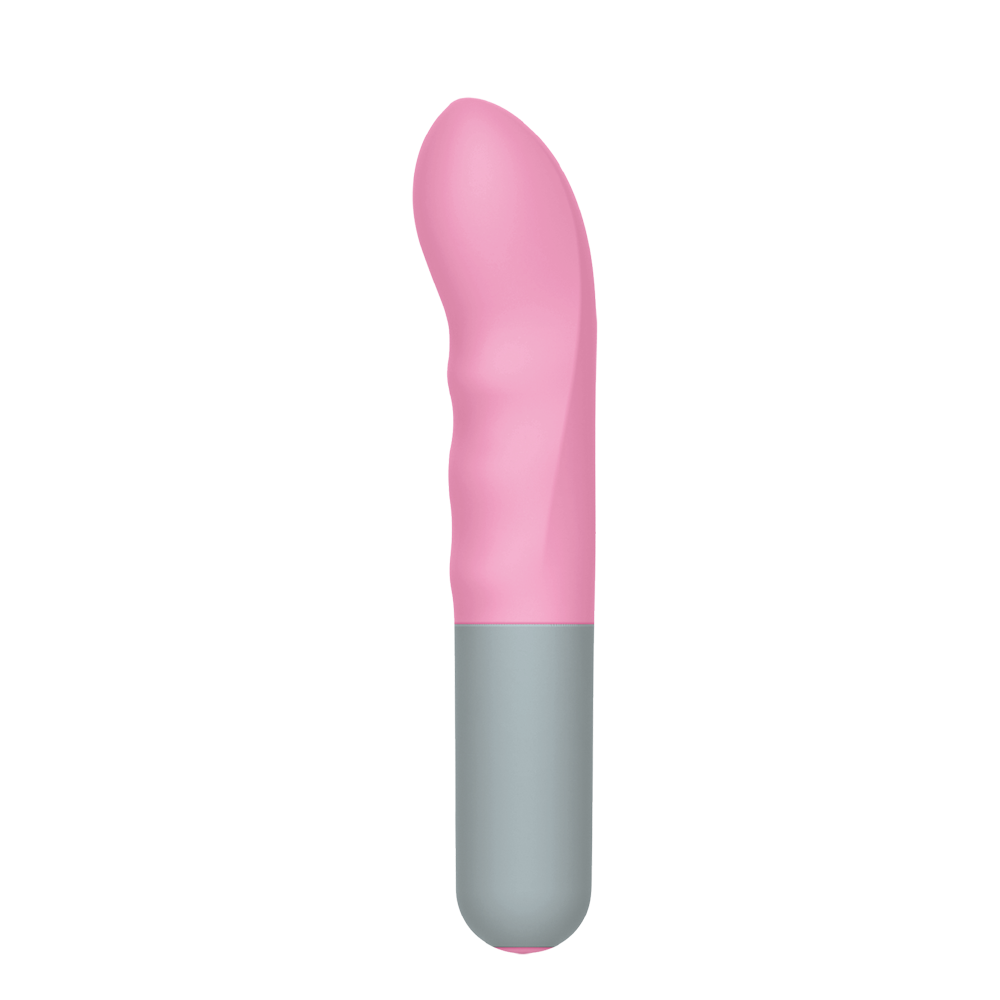 Pink and gray textured G-spot vibrator.