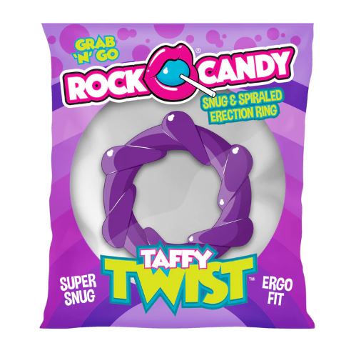 Purple taffy twist c-ring on a Rock Candy Toys display bag.