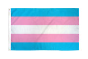A transgender pride flag with horizontal stripes of light blue, pink, and white.