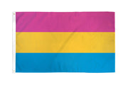 A pansexual pride flag with pink, yellow, and blue horizontal stripes.
