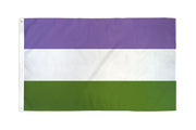 A genderqueer pride flag with purple, white, and green horizontal stripes.