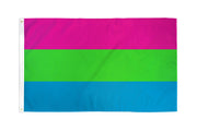 A polysexual pride flag with three horizontal stripes of pink, green, and blue.
