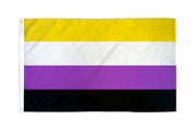 A non-binary pride flag with yellow, white, purple, and black horizontal stripes.
