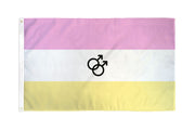 A Twink Pride flag with pink, white, and yellow stripes and two interlocking male symbols.