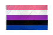A gender fluid pride flag with pink, white, purple, black, and blue stripes.