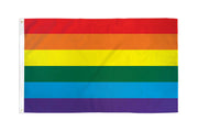 A rainbow pride flag with six horizontal stripes.