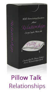 A box of "Pillow Talk Relationships" cards with 100 stimulating questions.