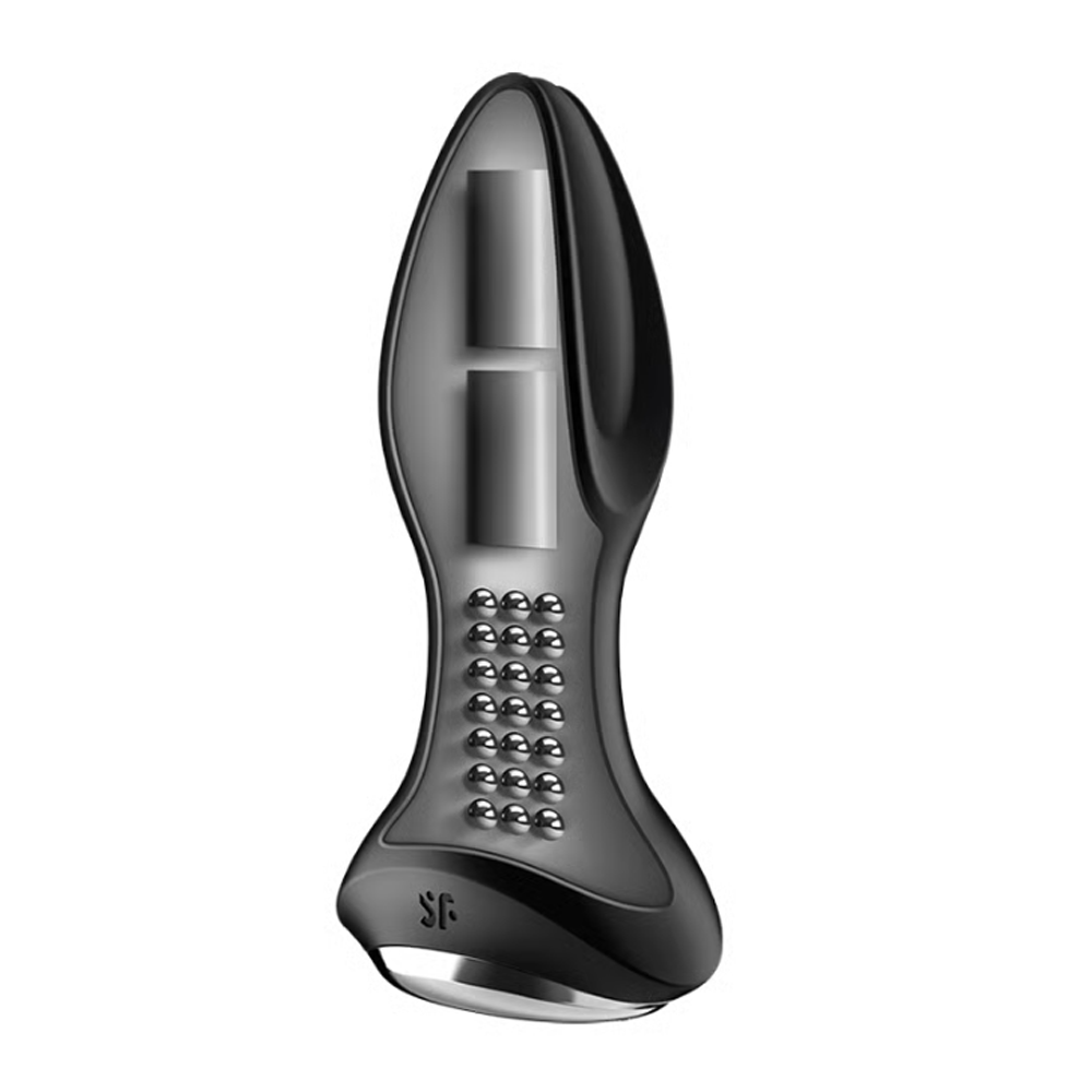 App-controlled rotating anal vibrator with dual stimulation and body-safe silicone.