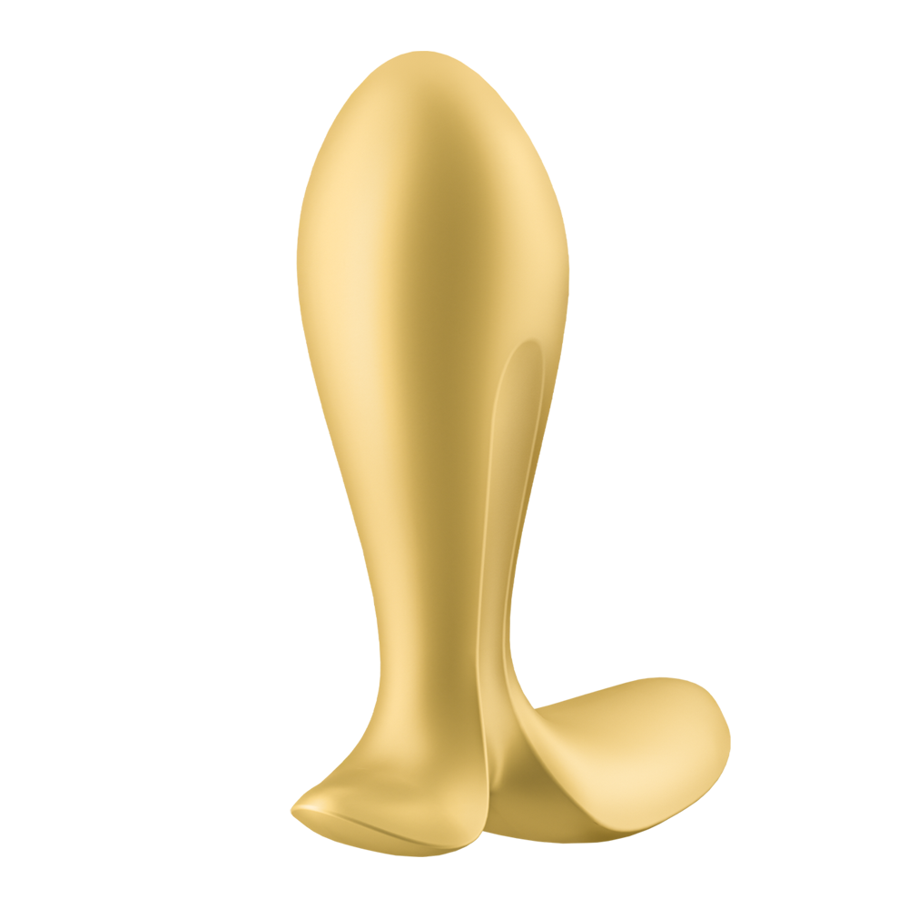 Gold app-controlled vibrating anal plug with a smooth, ergonomic design.