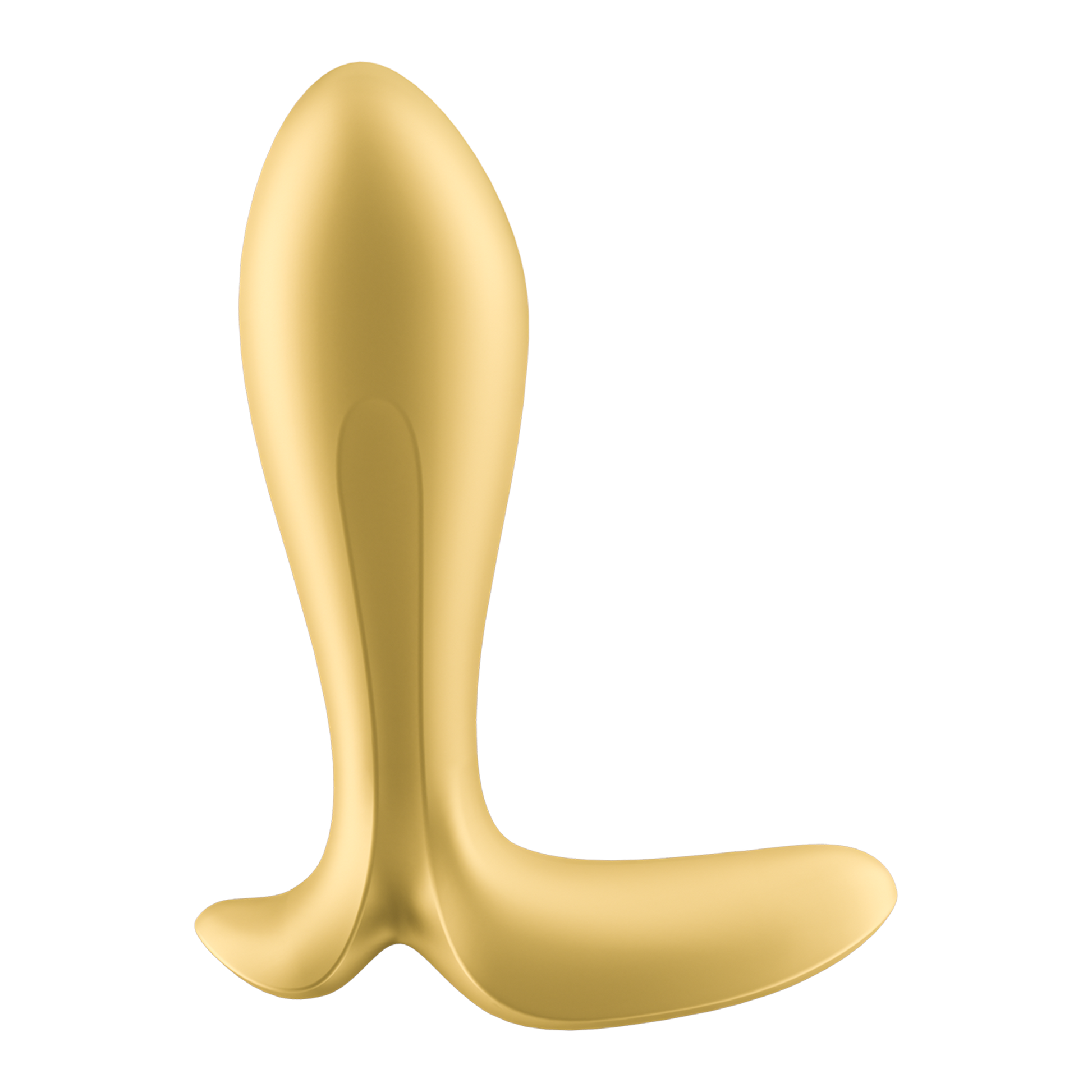 Gold vibrating anal plug with ergonomic design and app control.