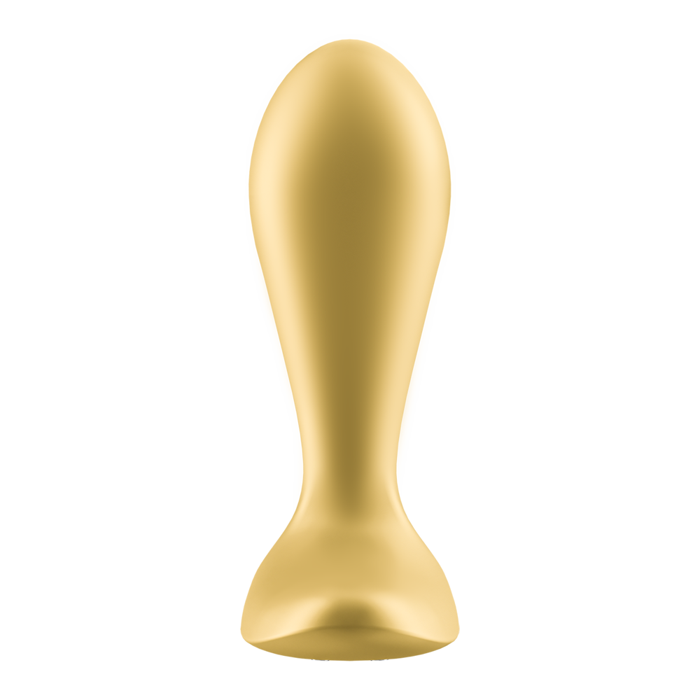 Gold vibrating anal plug with a smooth, ergonomic design.