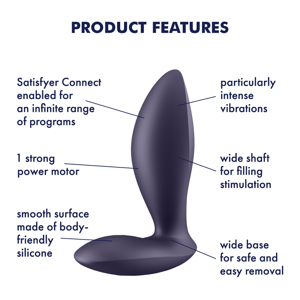 App-controlled vibrating anal plug made of silicone with a wide base.