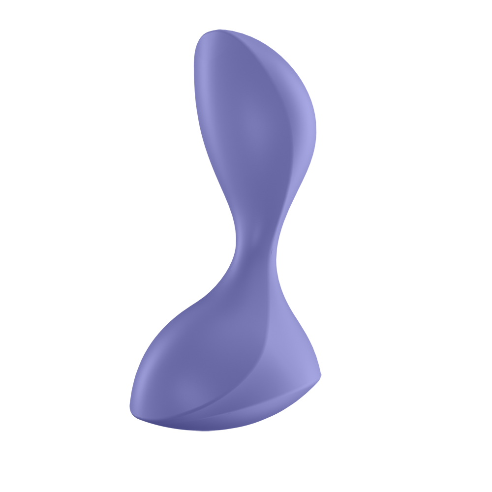 A purple silicone anal vibrator with a smooth, curved shape.