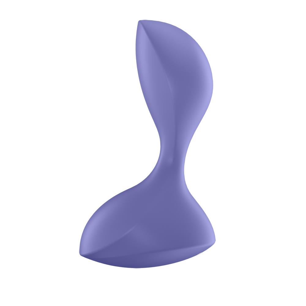 A purple silicone anal vibrator with a smooth, curved shape.