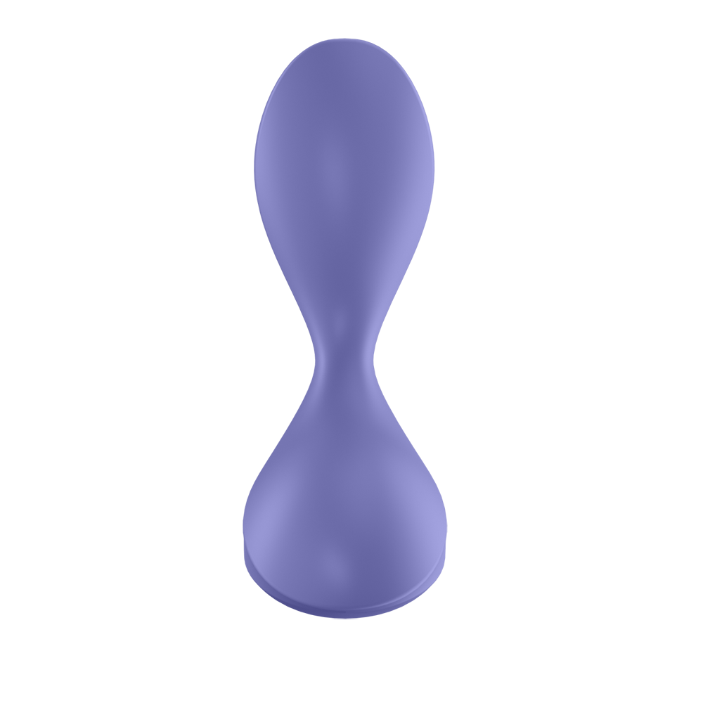 A purple silicone anal vibrator with a smooth, hourglass shape.
