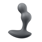 Grey silicone anal vibrator with a wide base and a bulbous tip.
