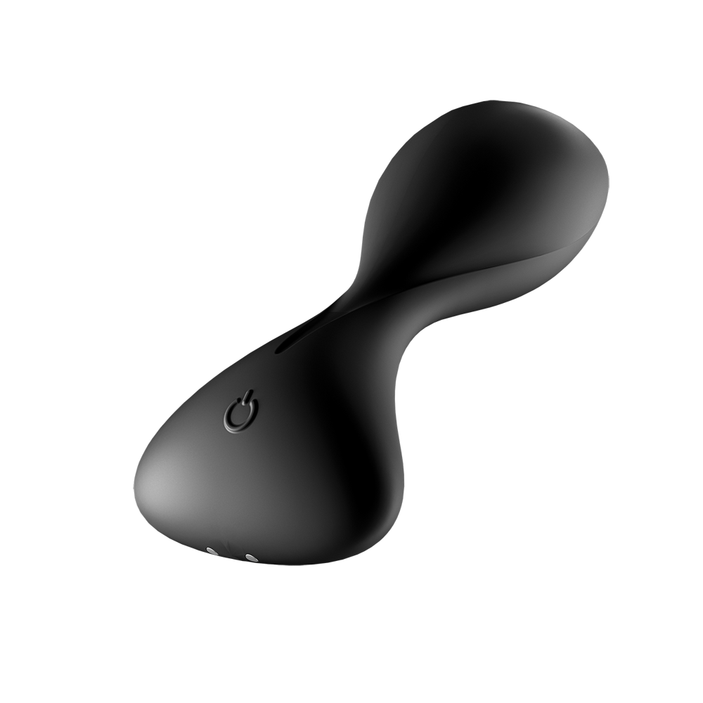 Black silicone app-controlled anal vibrator with a power button.