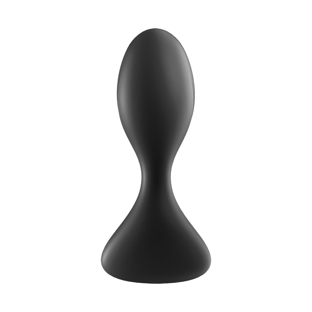 Black silicone anal vibrator with a wide base.