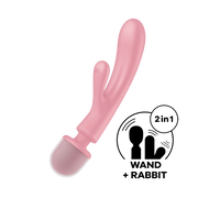 Pink silicone rabbit wand hybrid vibe with dual stimulation.
