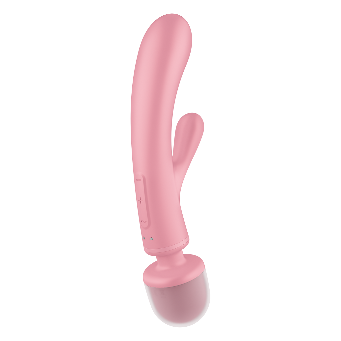 Pink silicone hybrid vibe with a wand and rabbit design.