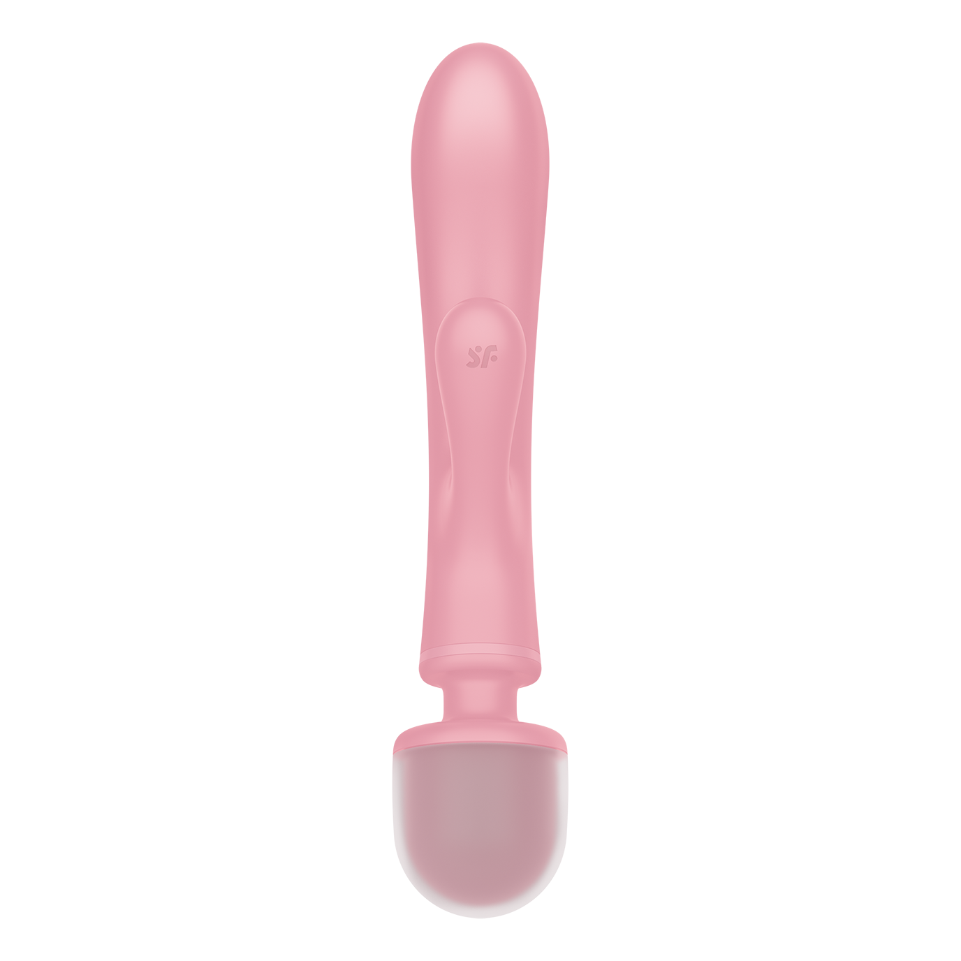 Pink silicone Satisfyer wand vibrator with a rabbit attachment.