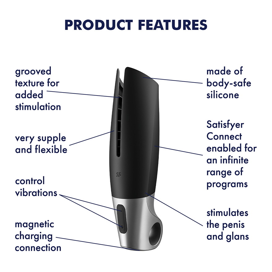 App-controlled vibrating masturbator made of body-safe silicone with grooved texture.