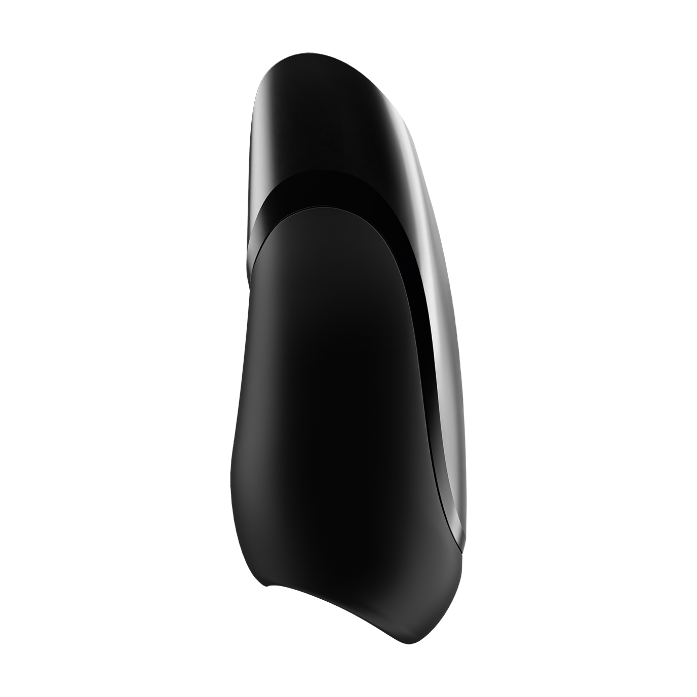 Black app-controlled glans vibrator made of waterproof silicone.