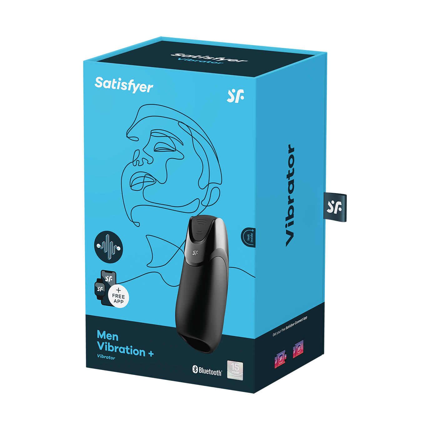 Satisfyer Men Vibration+ app-controlled waterproof glans vibrator on its packaging.