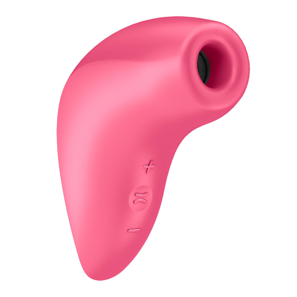 Pink waterproof rechargeable stimulator with buttons.