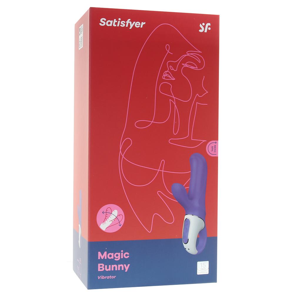 Satisfyer Magic Bunny vibrator in blue with a rabbit ear design.