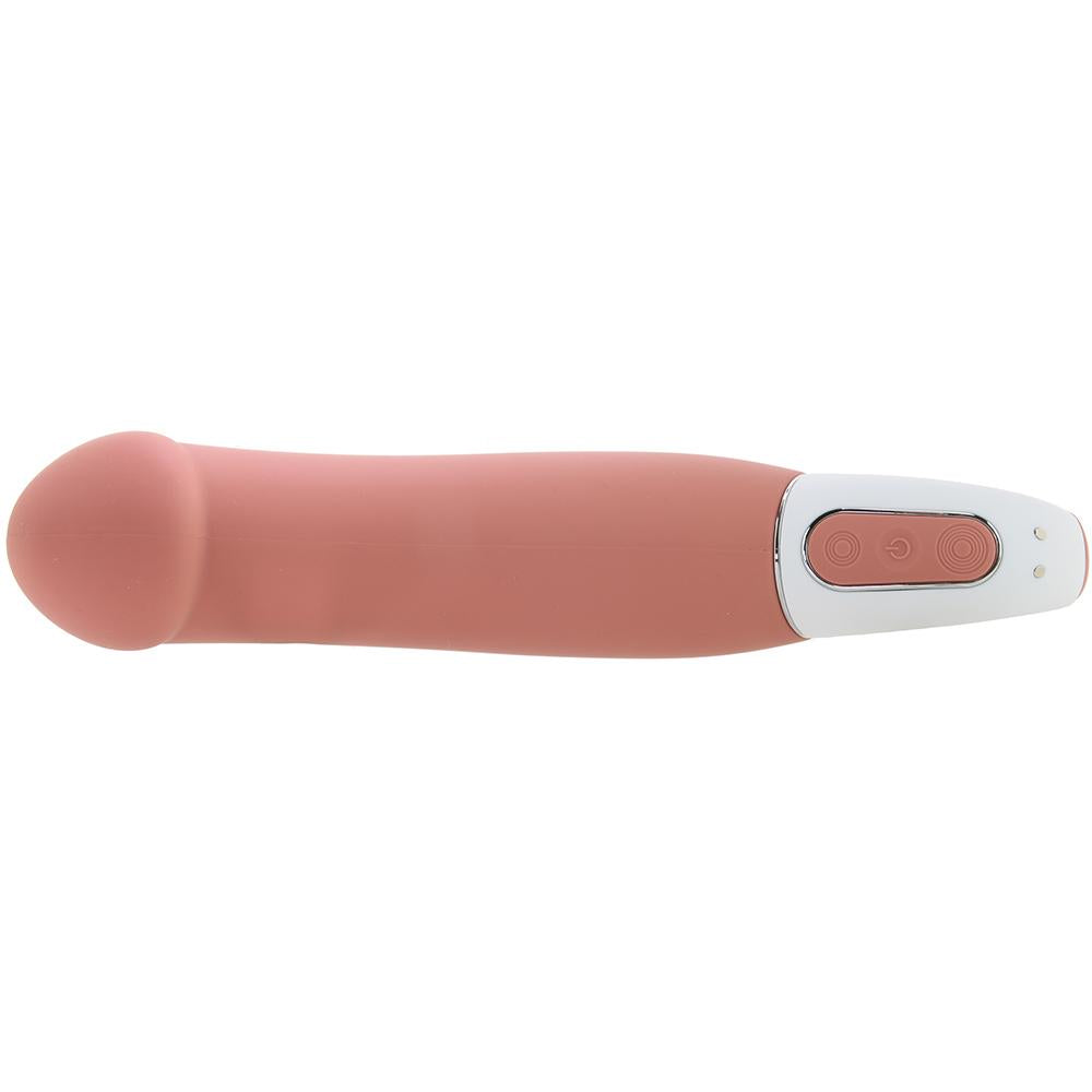Pink rechargeable G-spot vibrator with curved shaft and 12 vibration modes.