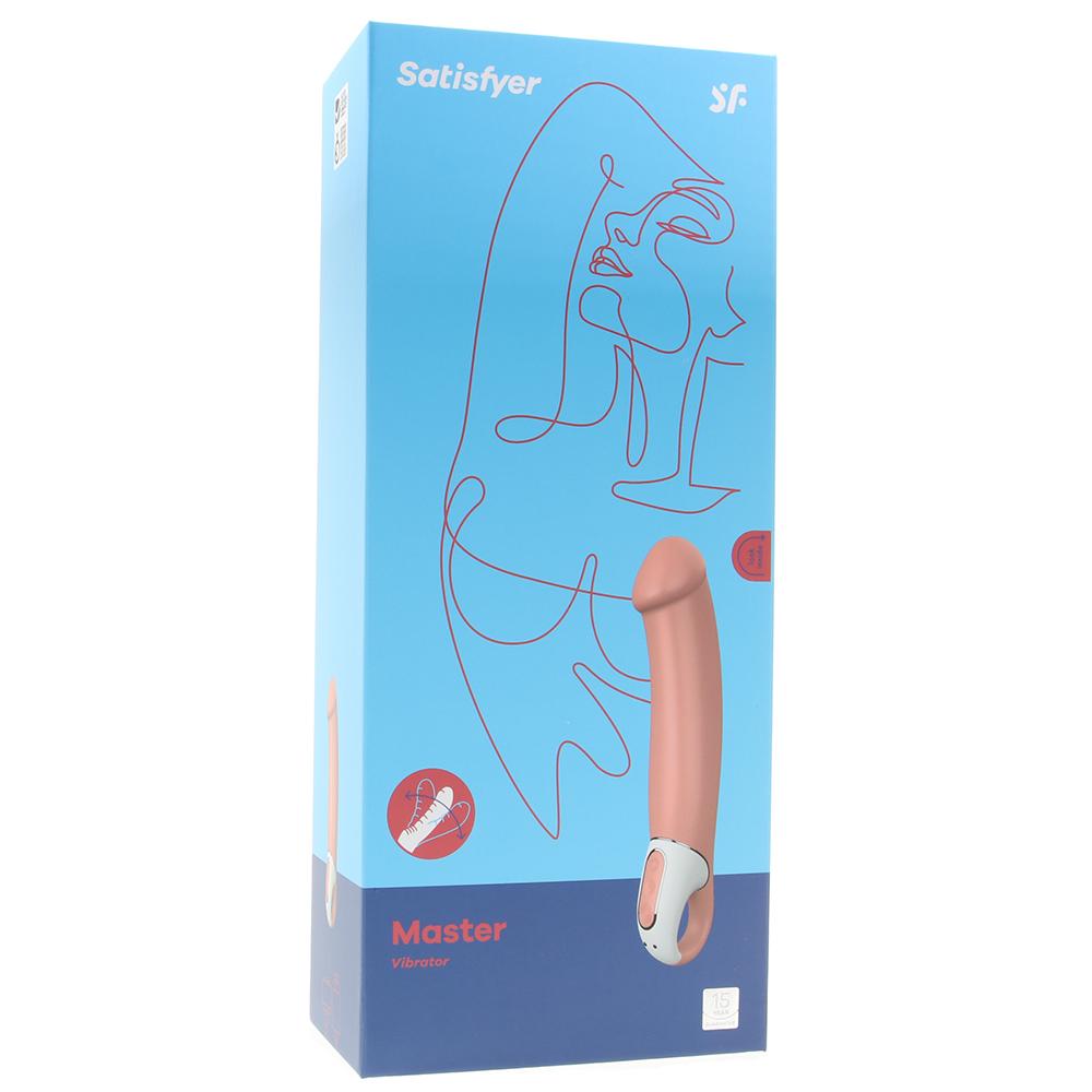 Satisfyer Master G-spot vibrator in pink with a line art design on a blue box.