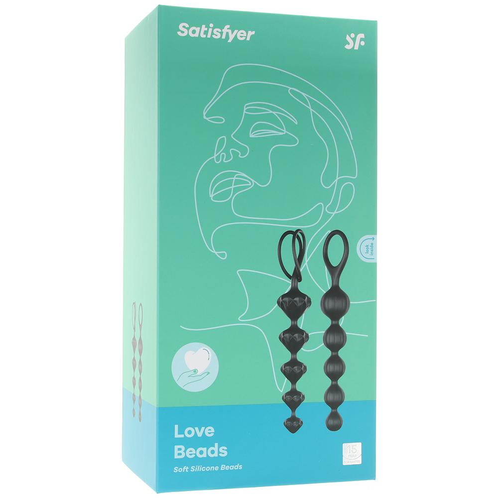Satisfyer black silicone anal training beads set with a graduated shape.