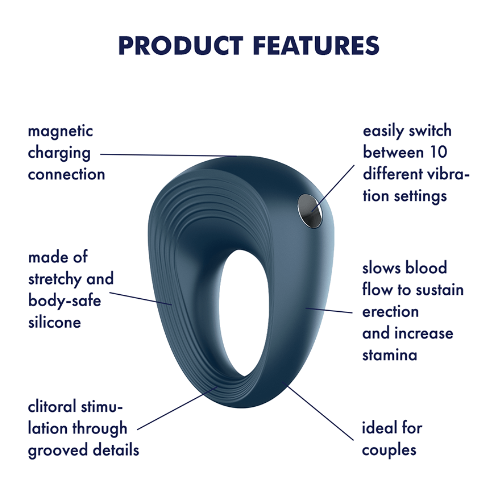 Satisfyer Power Ring vibrating cock ring made of body-safe silicone.