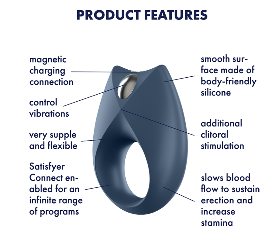 App-controlled vibrating cock ring with clit stimulator made of silicone.
