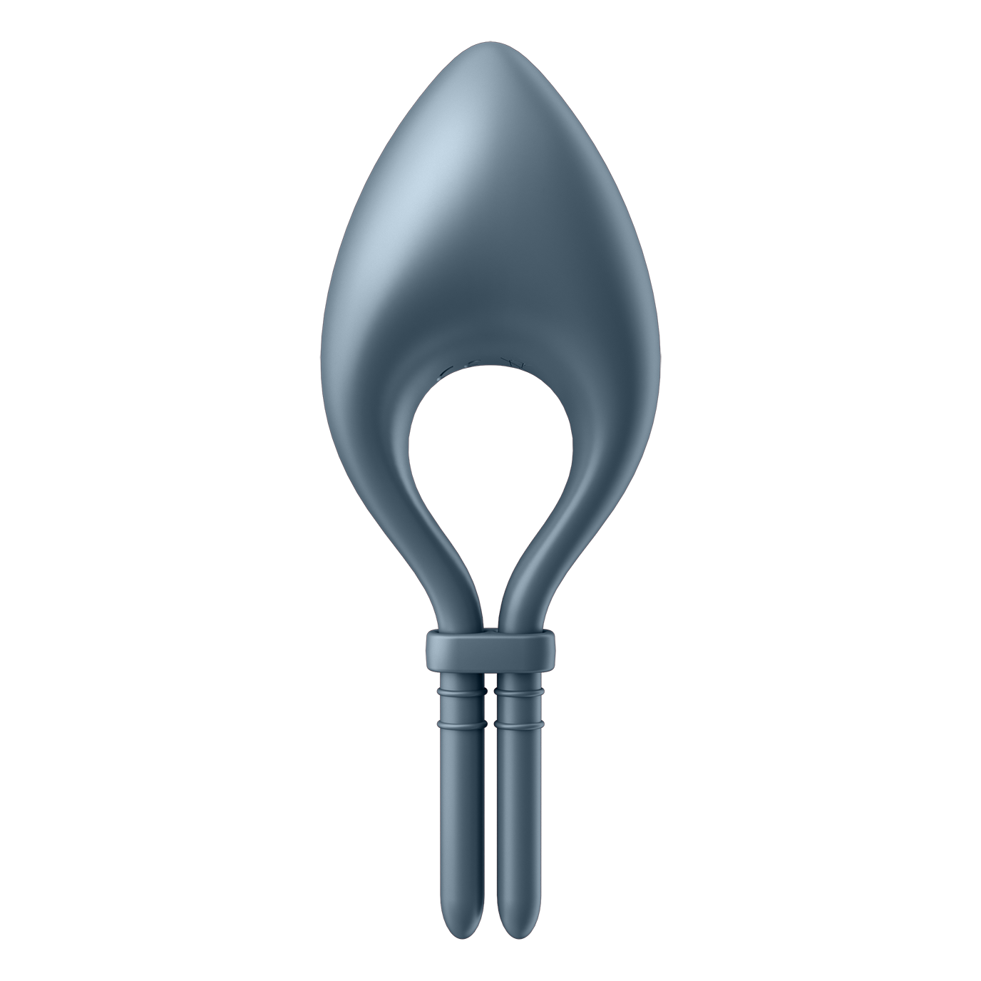 Slate blue adjustable silicone cock ring with a heart-shaped opening.