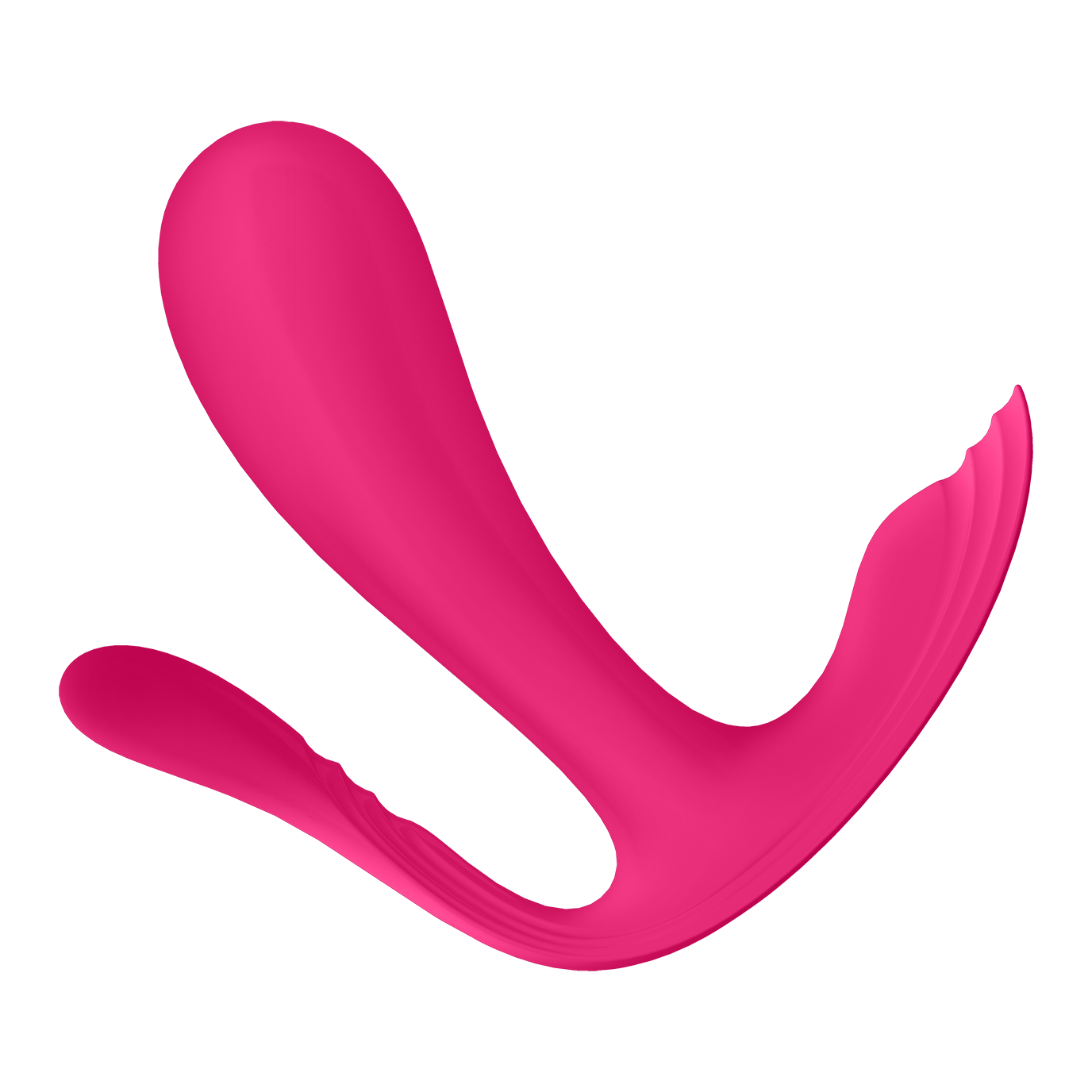 Pink wearable vibrator with a curved design for G-spot and anal stimulation.