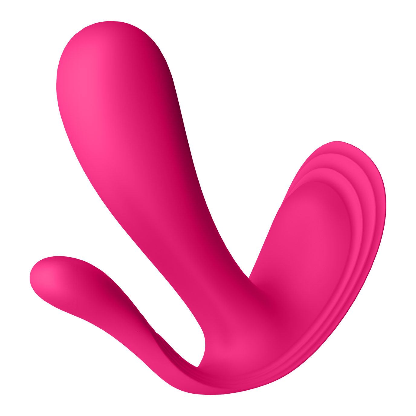 Pink wearable vibrator with a curved design for G-spot and anal stimulation.