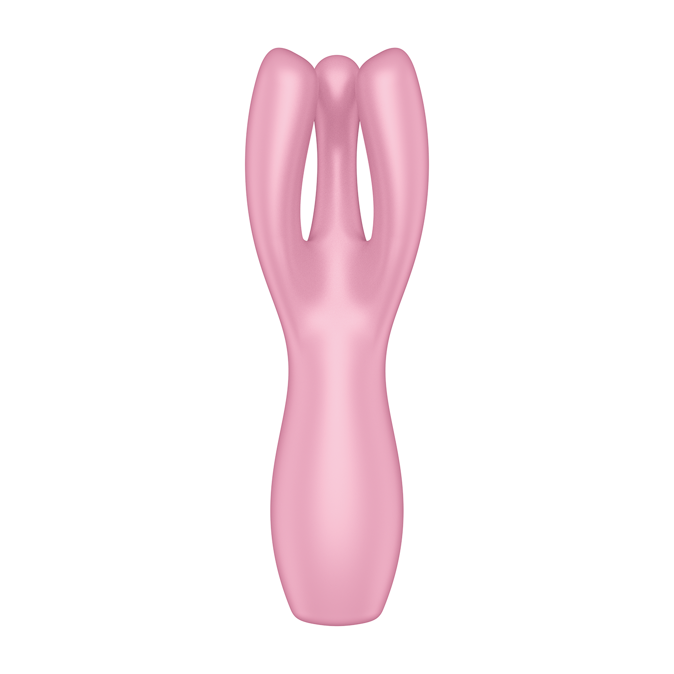 Pink silicone vibrator with three flexible arms.