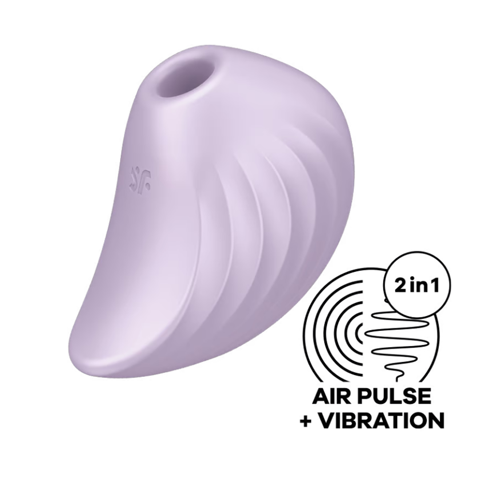 A purple clitoral vibrator with air pulse and vibration features.