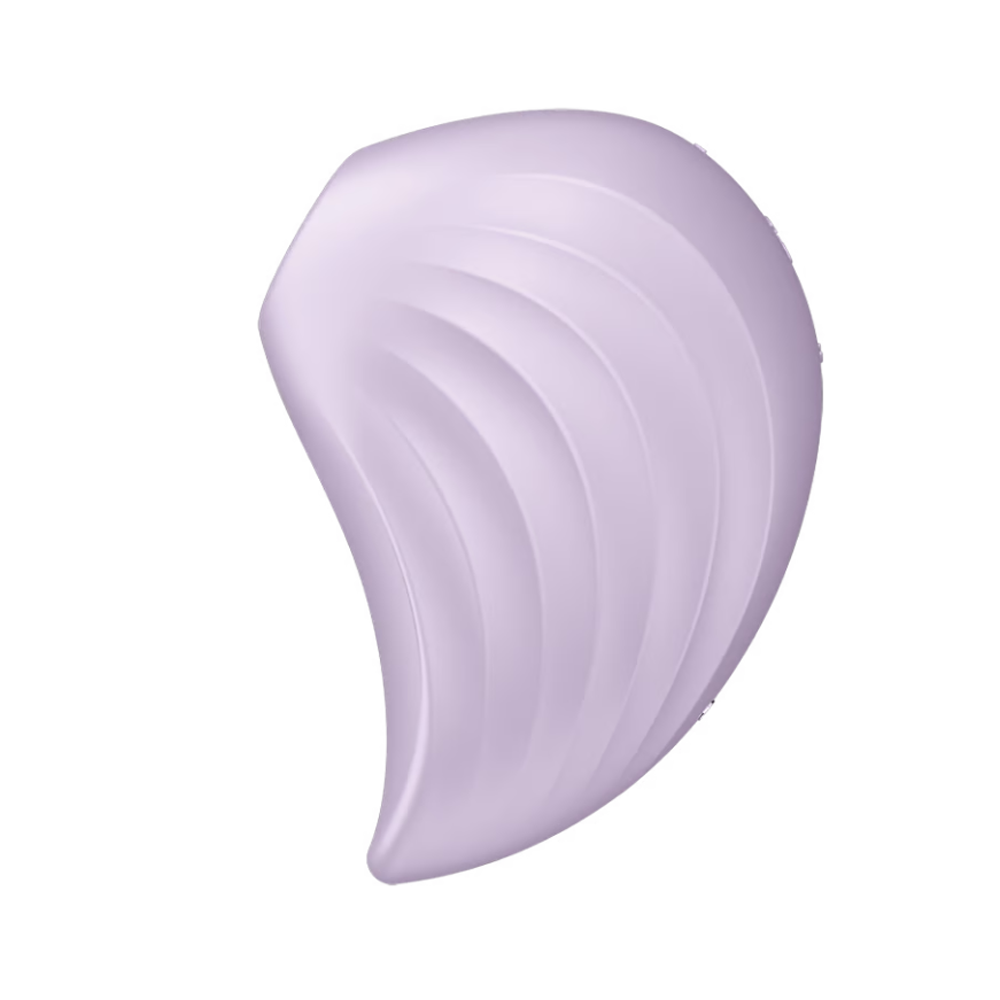 A light purple, curved silicone vibrator with ribbed texture.
