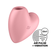Pink heart-shaped vibrator with air pulse and vibration features.