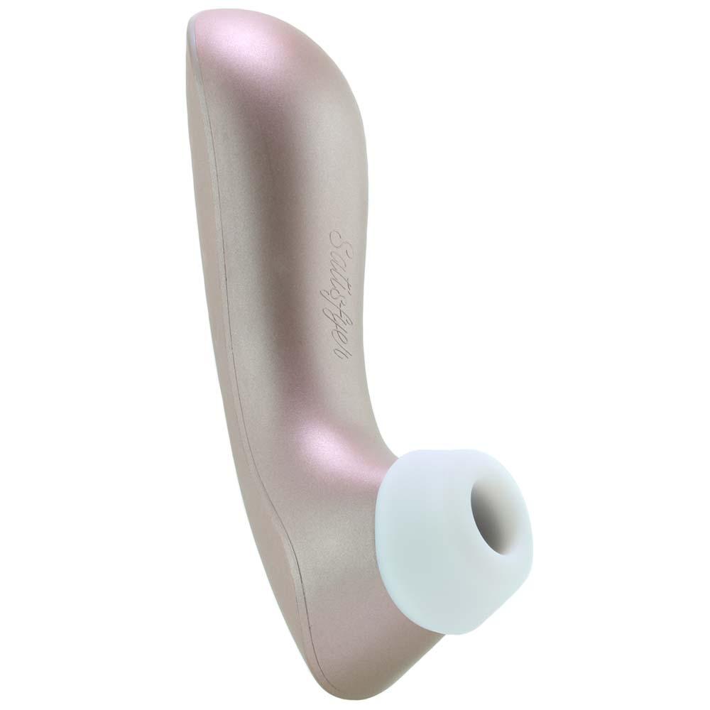 Satisfyer Pro 2+ app-controlled air-pulse stimulator in rose gold.