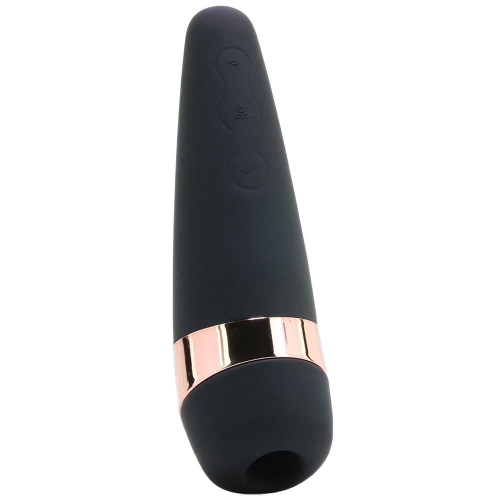 Black and gold clitoral stimulator with air pulse technology.