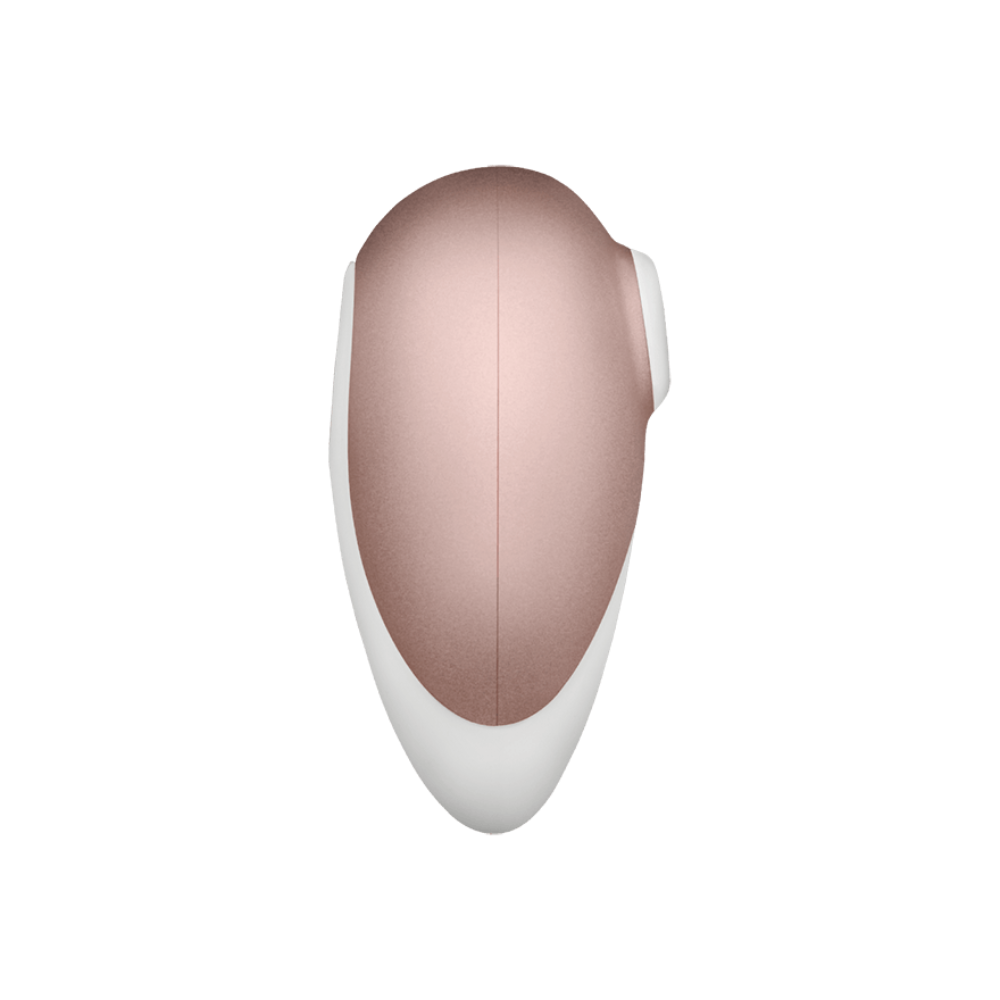 Rose gold and white waterproof silicone vibrator with a smooth, ergonomic shape.