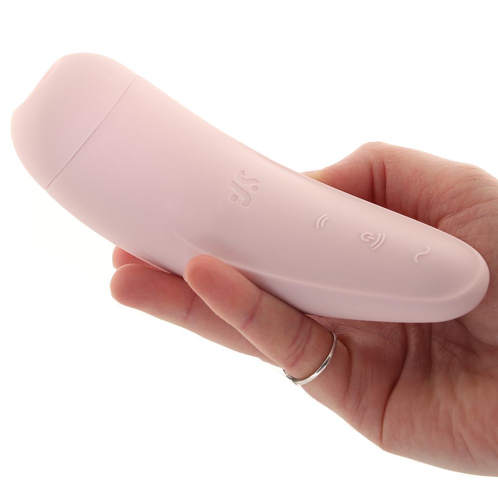 Pink app-controlled vibrator with air-pulse technology.