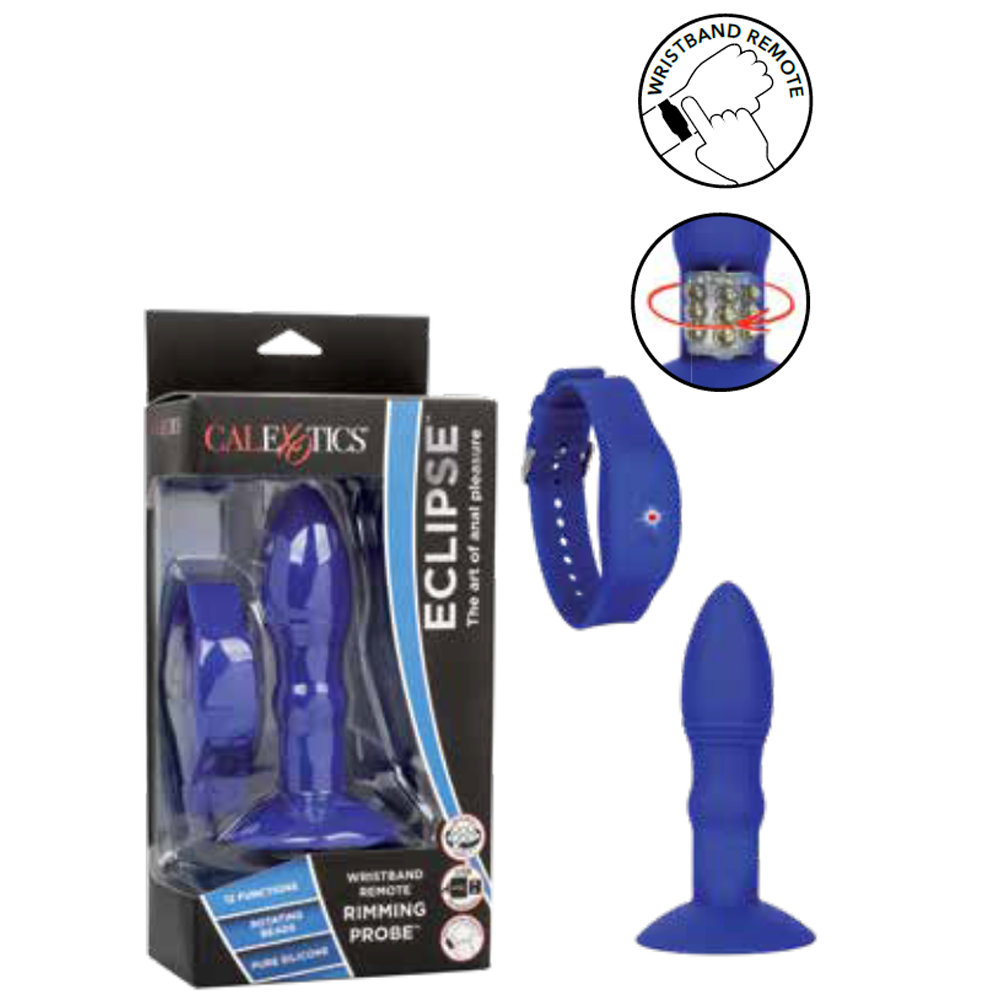 Blue Calexotics Eclipse remote rimming probe with wristband.