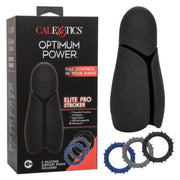 Elite Pro Stroker vibrating masturbator with three silicone rings.