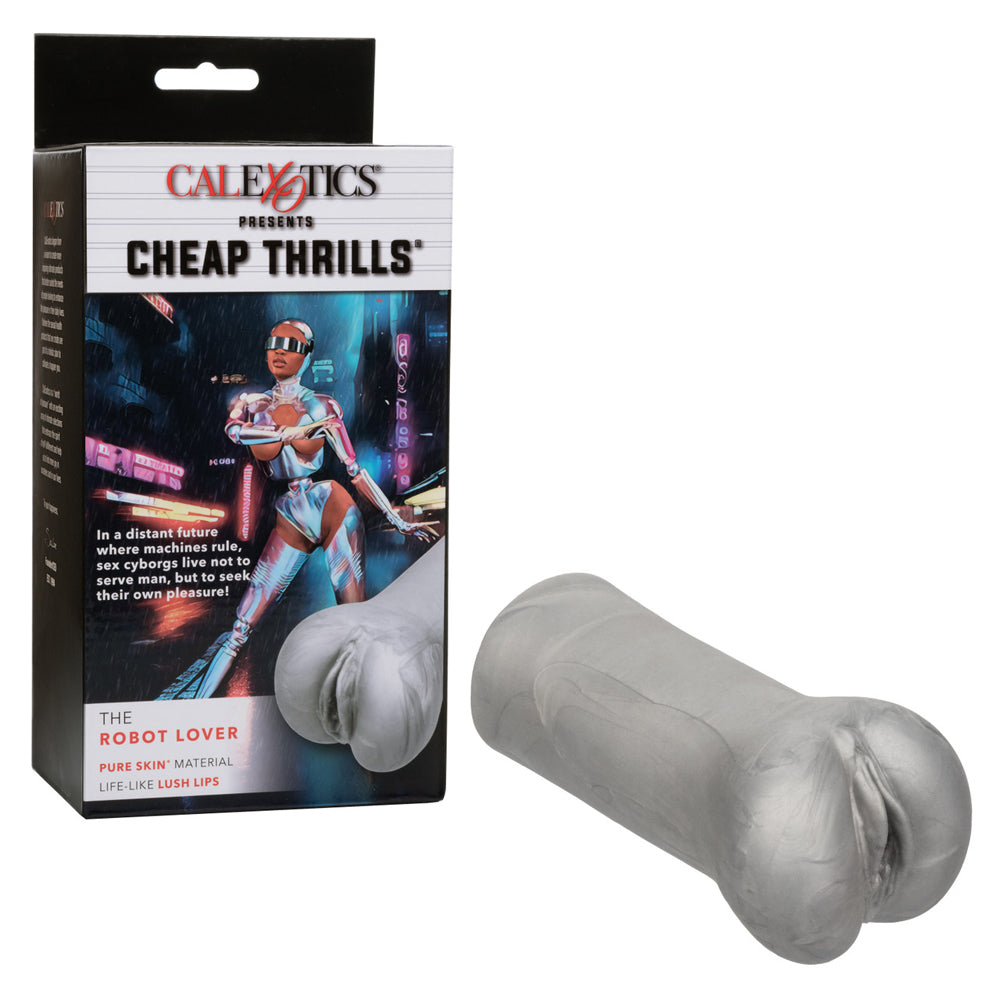 A silver suction masturbator with a textured interior and a realistic appearance.